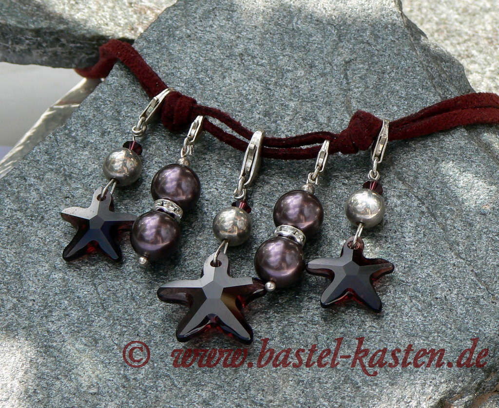 Swarovski Starfish Pendat burgundy - 925er Silber Karabiner - Swarovski Crystal Pearl 5810 mauve pearl - Velour-Band weinrot